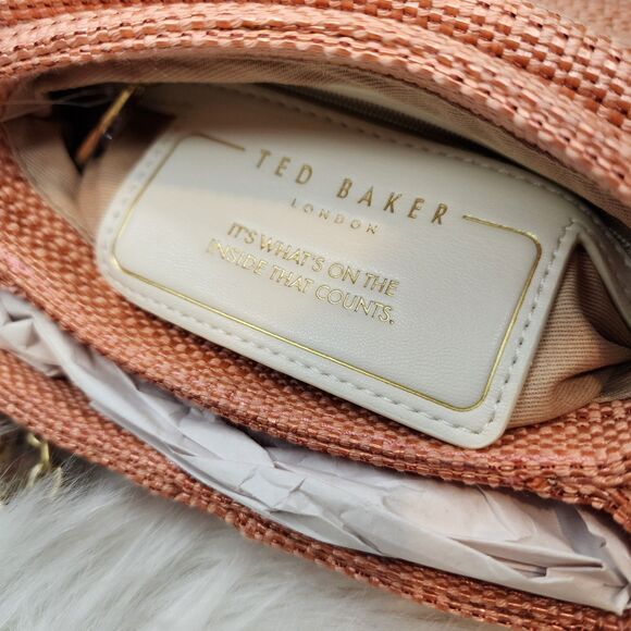 Ted Baker Pink Poppy Golden Rose Flower Woven Evening Bag Top Handle Crossbody - Picture 8 of 10